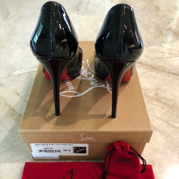 SOLD Christian Louboutin New Simple 120 Black Patent Calf Heels 38.5 - Picture 9 of 13